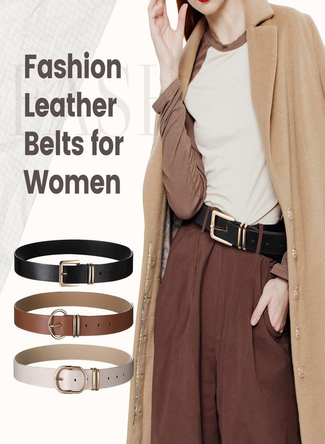 Chicingyou 3 Pack Women's Leather Belts for Jeans Pants Dresses Ladies Waist Belt with Fashion Gold Buckle(Fit Pant 37-42 Inch) - Image 2